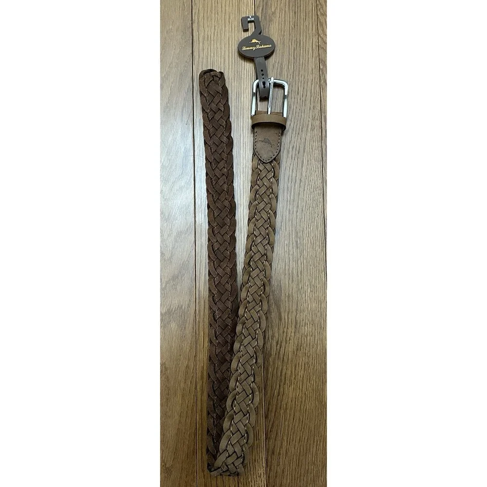 Tommy Bahama Braided Leather Belt Brown Size Small 30-32 Woven NEW